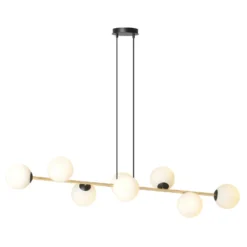 Lámpara colgante Glassy, negro/dorado/ópalino, 140 cm, 8 luces