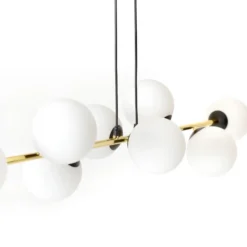 Lámpara colgante Glassy, negro/dorado/ópalino, 140 cm, 8 luces