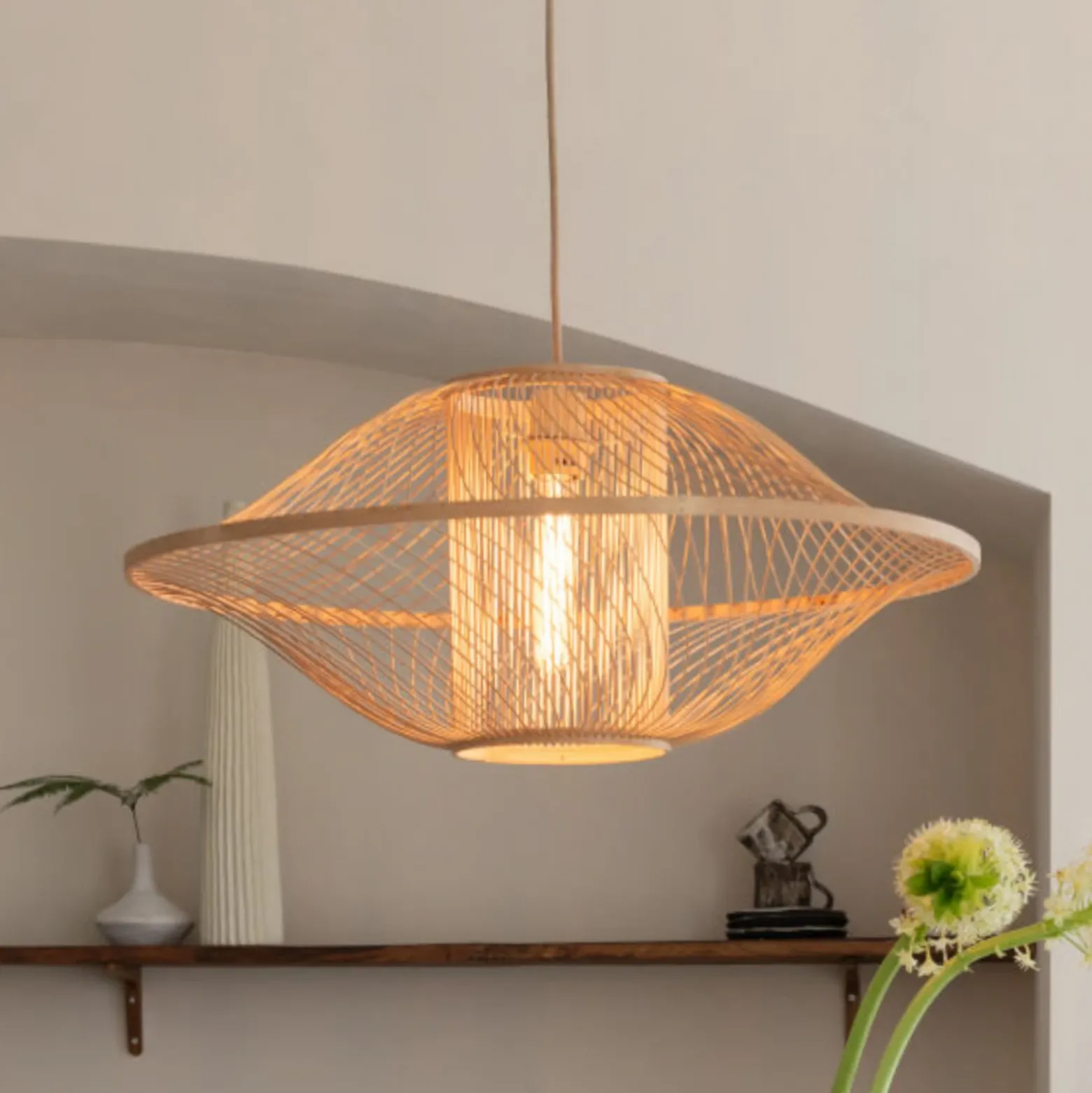 Lámpara colgante GOOD & MOJO Maui, color natural, Ø 70 cm, bambú, E27