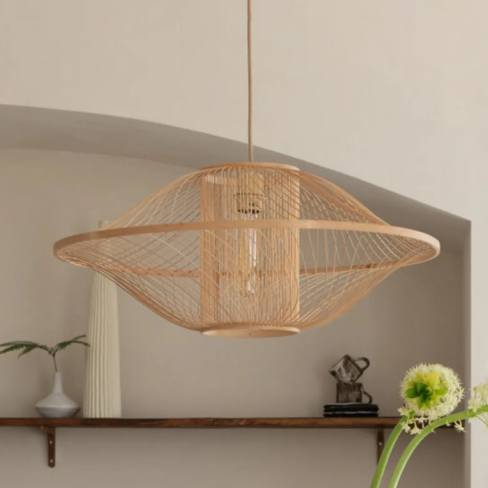 Lámpara colgante GOOD & MOJO Maui, color natural, Ø 70 cm, bambú, E27