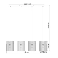 Lámpara colgante Gorley, blanco/arena, 4 luces, 110 cm, cristal, E27