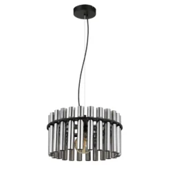 Lámpara colgante Gorley II, gris humo/negro, cristal, 38 cm, E27