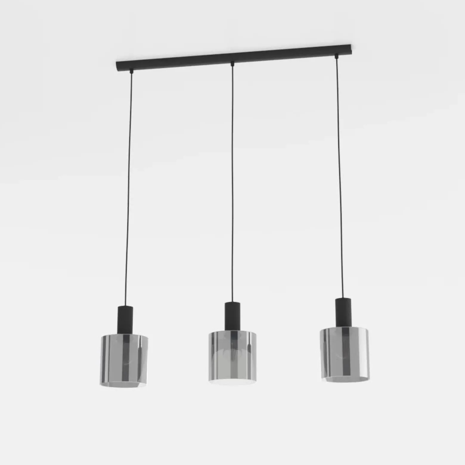 Lámpara colgante Gorosiba, negra, longitud 85 cm, acero/vidrio, 3 luces