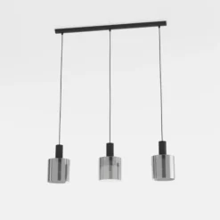 Lámpara colgante Gorosiba, negra, longitud 85 cm, acero/vidrio, 3 luces