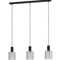Lámpara colgante Gorosiba, negra, longitud 85 cm, acero/vidrio, 3 luces