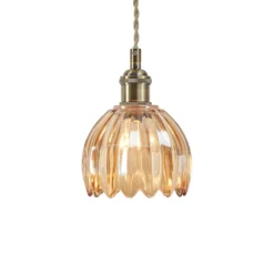Lámpara colgante Gota, latón antiguo/ámbar, cristal, Ø 13 cm, enchufe
