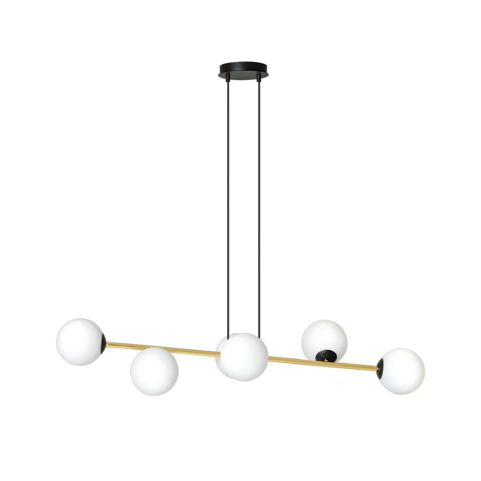 Lámpara colgante Gravity, blanco opalino/dorado/negro, cristal, E14
