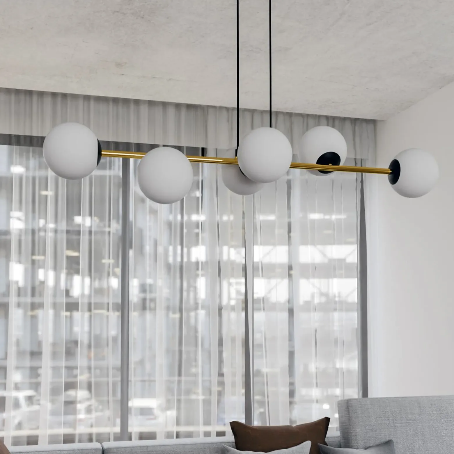 Lámpara colgante Gravity, blanco opalino/dorado/negro, cristal, E14
