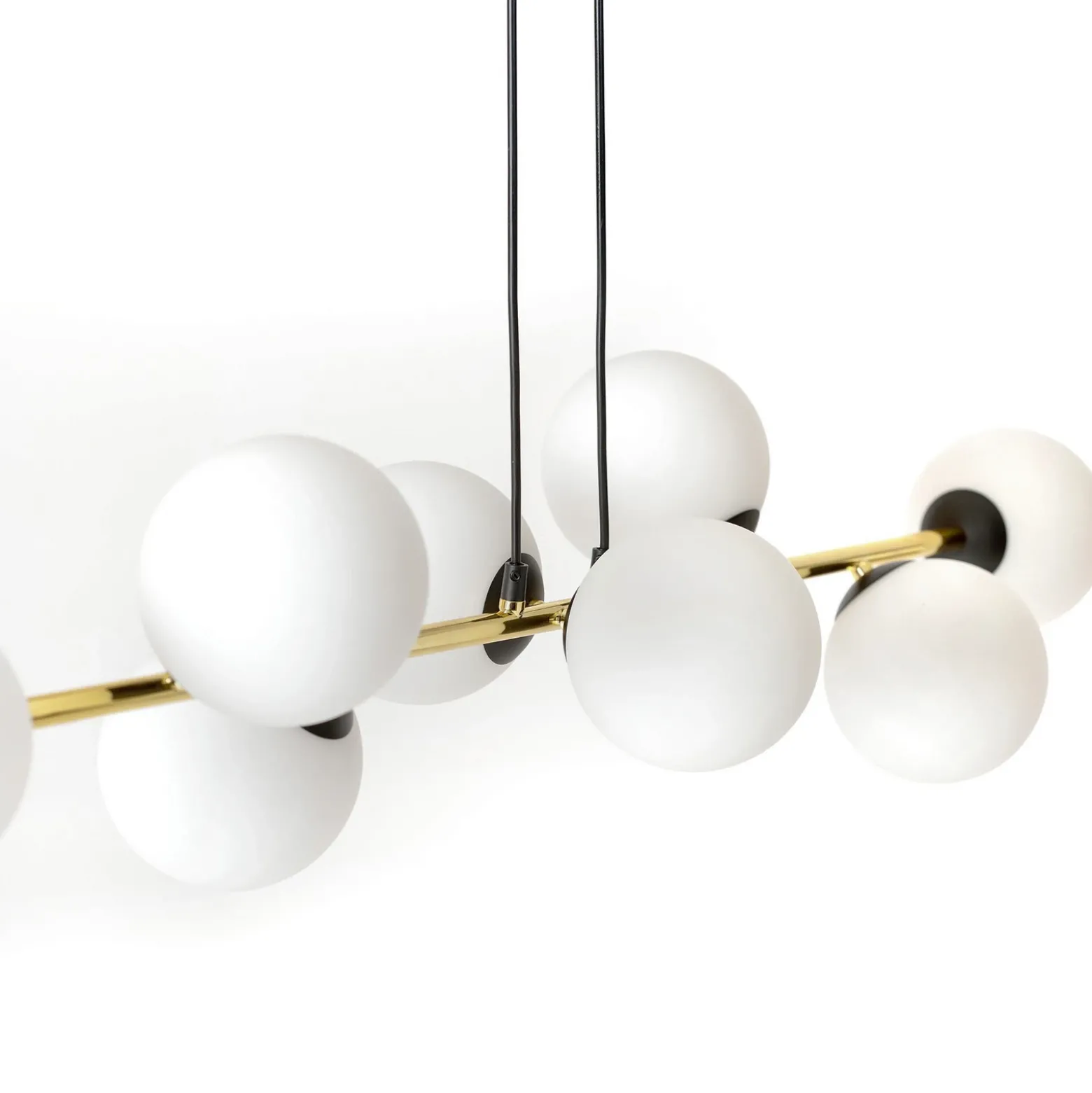 Lámpara colgante Gravity, blanco opalino/dorado/negro, cristal, E14