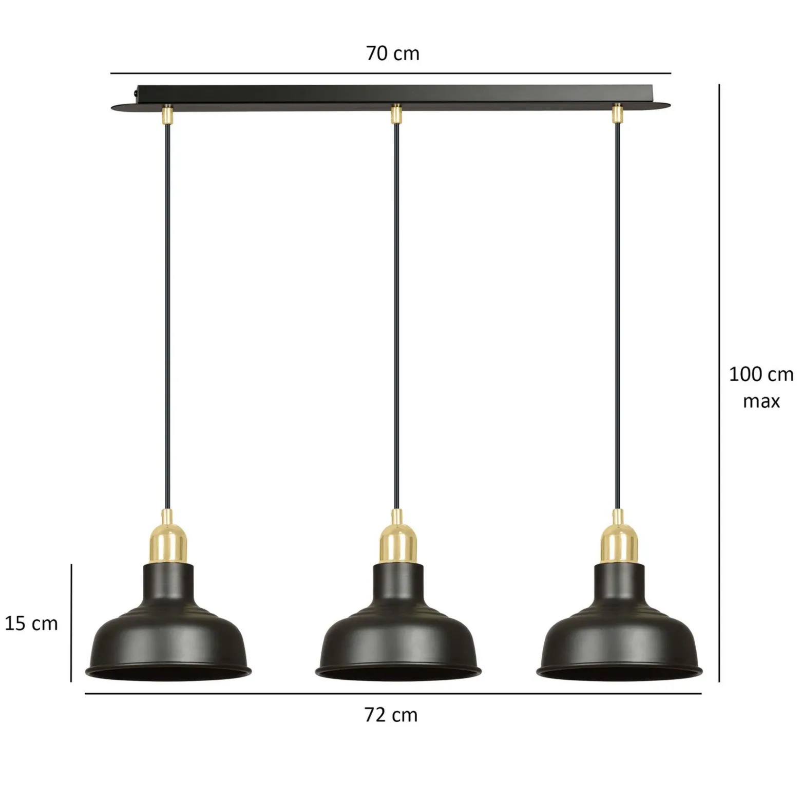 Lámpara colgante Gubo, 3 luces, negro