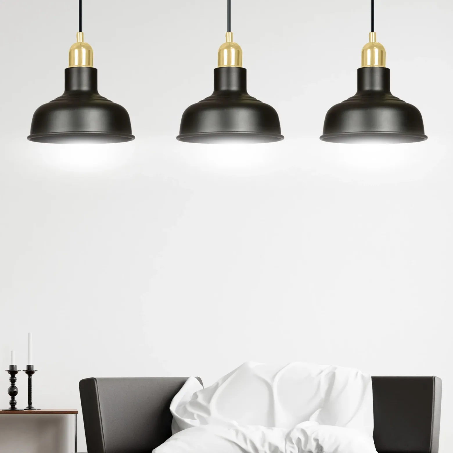 Lámpara colgante Gubo, 3 luces, negro