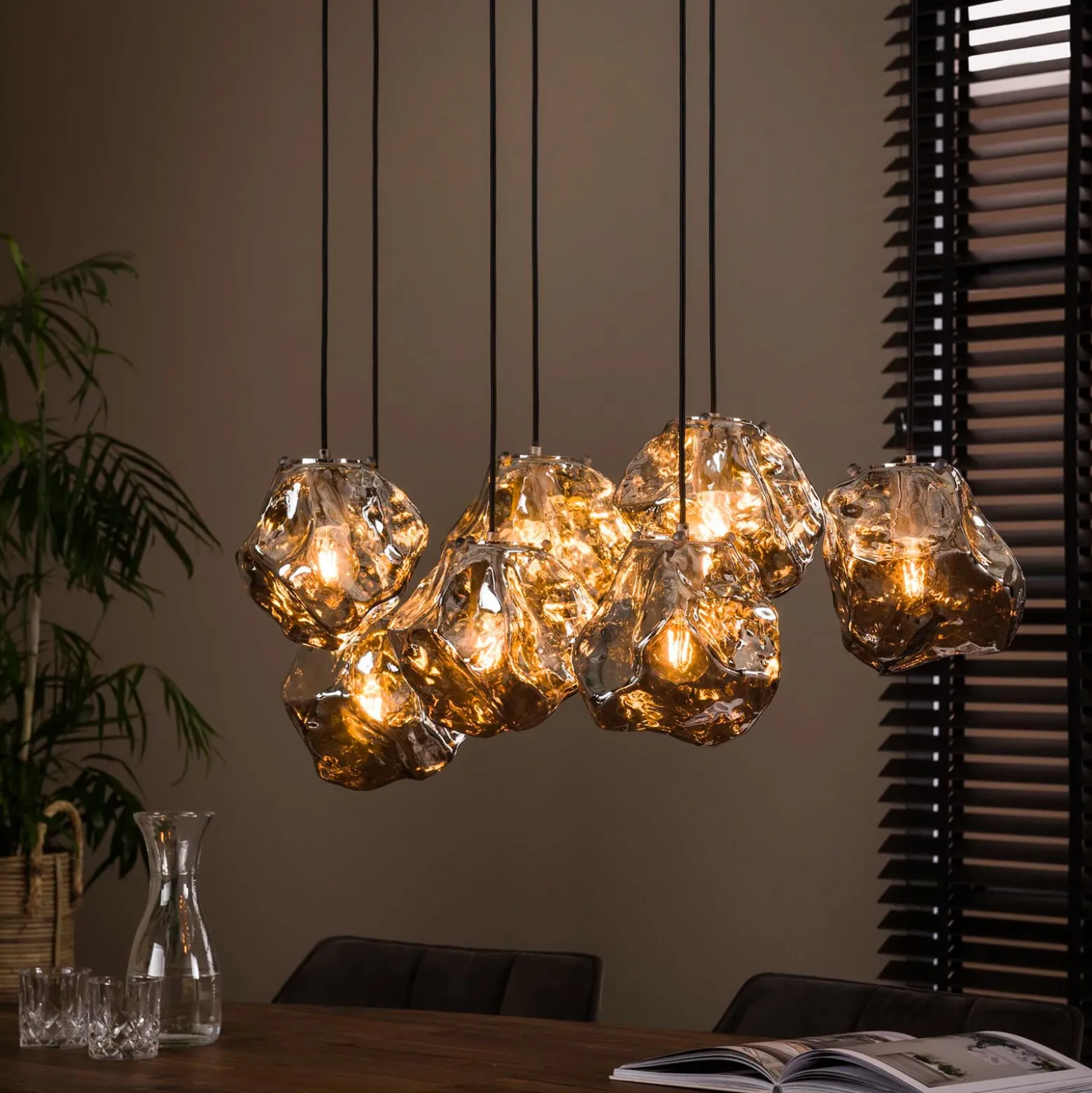 Lámpara colgante Guldenthal, vidrio, 7 luces