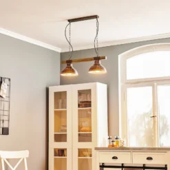 Lámpara colgante Hakon de 2 luces marrón óxido/madera natural