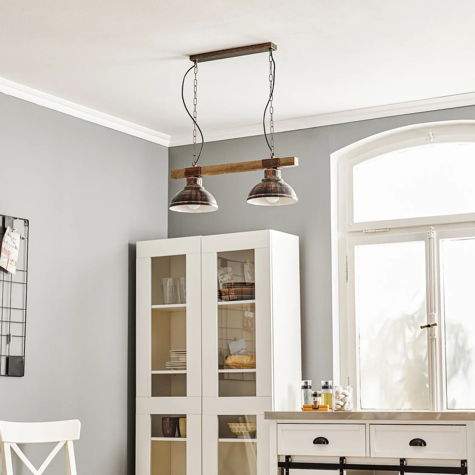 Lámpara colgante Hakon de 2 luces marrón óxido/madera natural