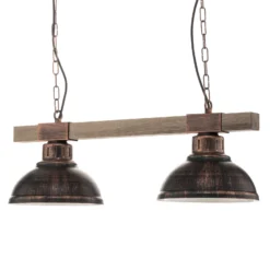 Lámpara colgante Hakon de 2 luces marrón óxido/madera natural