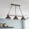 Lámpara colgante Hakon 3 luces marrón óxido/madera natural