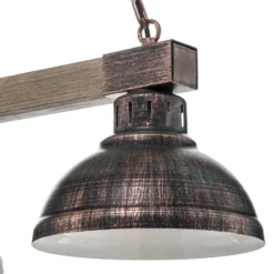 Lámpara colgante Hakon 3 luces marrón óxido/madera natural