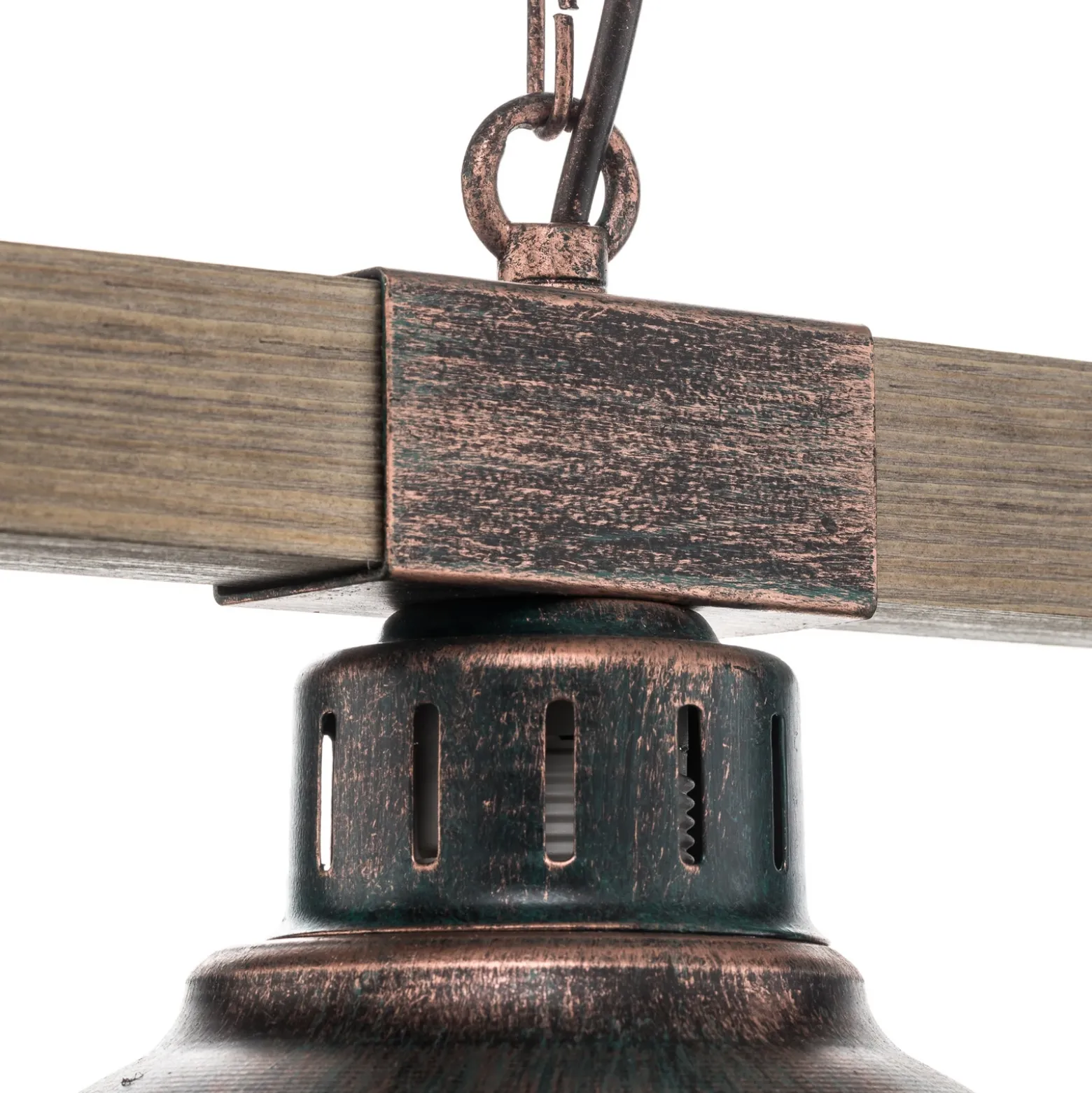 Lámpara colgante Hakon 3 luces marrón óxido/madera natural