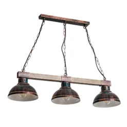 Lámpara colgante Hakon 3 luces marrón óxido/madera natural