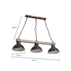 Lámpara colgante Hakon 3 luces marrón óxido/madera natural