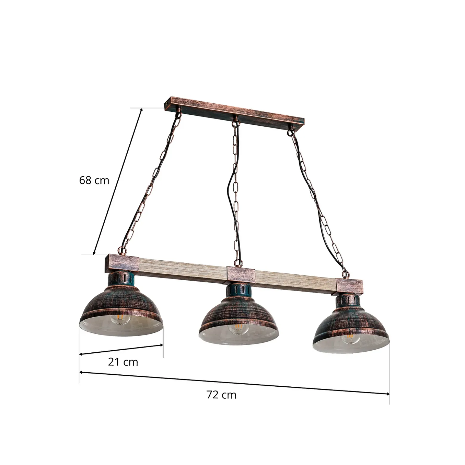 Lámpara colgante Hakon 3 luces marrón óxido/madera natural