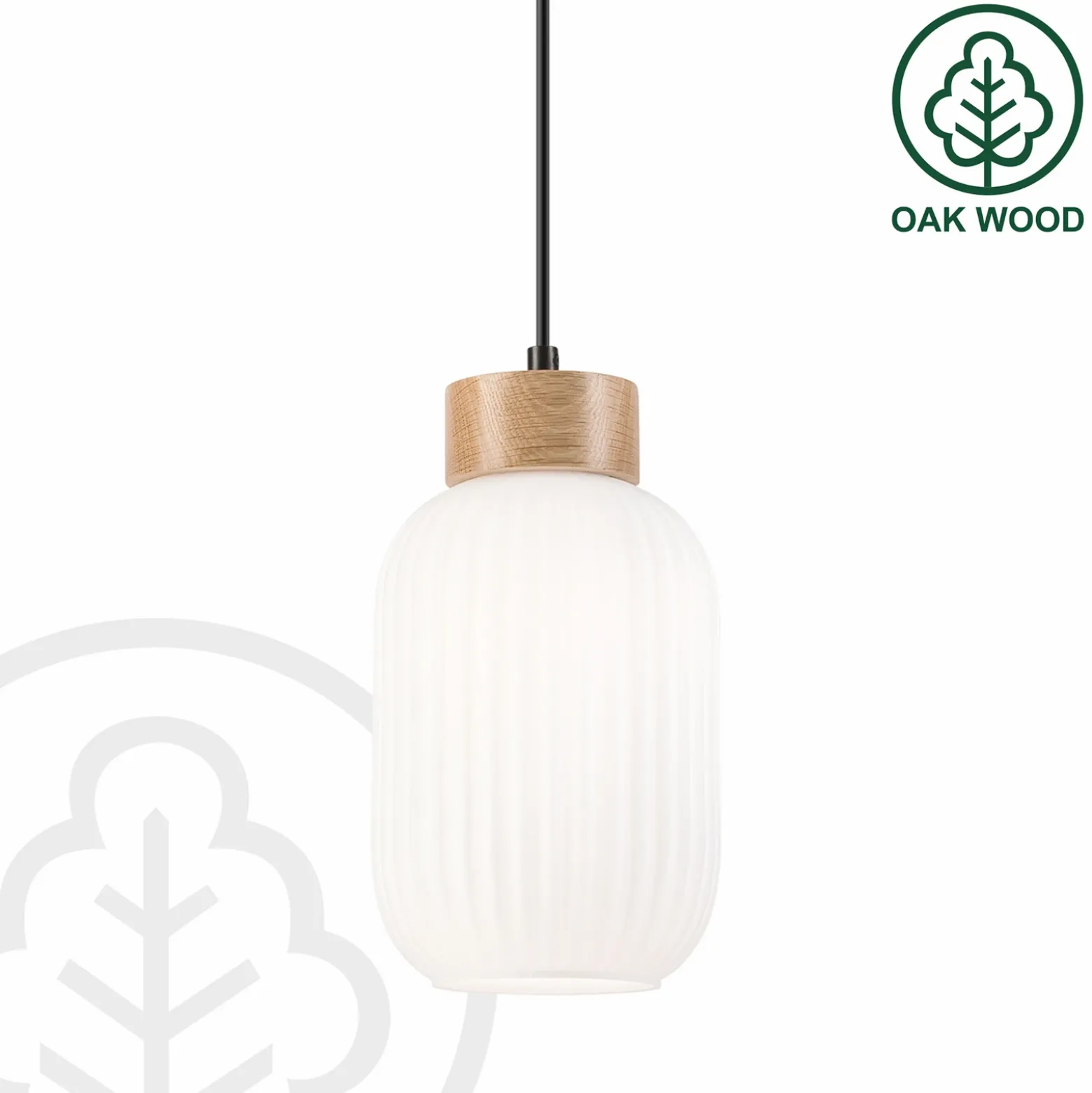 Lámpara colgante Harmony, Ø 14 cm, blanco/roble, cristal/madera