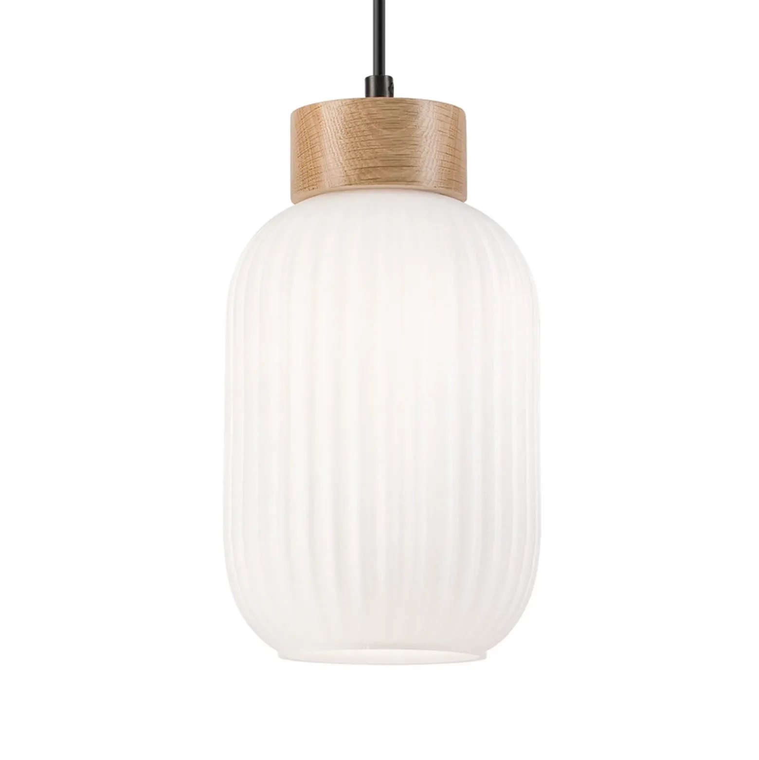 Lámpara colgante Harmony, Ø 14 cm, blanco/roble, cristal/madera