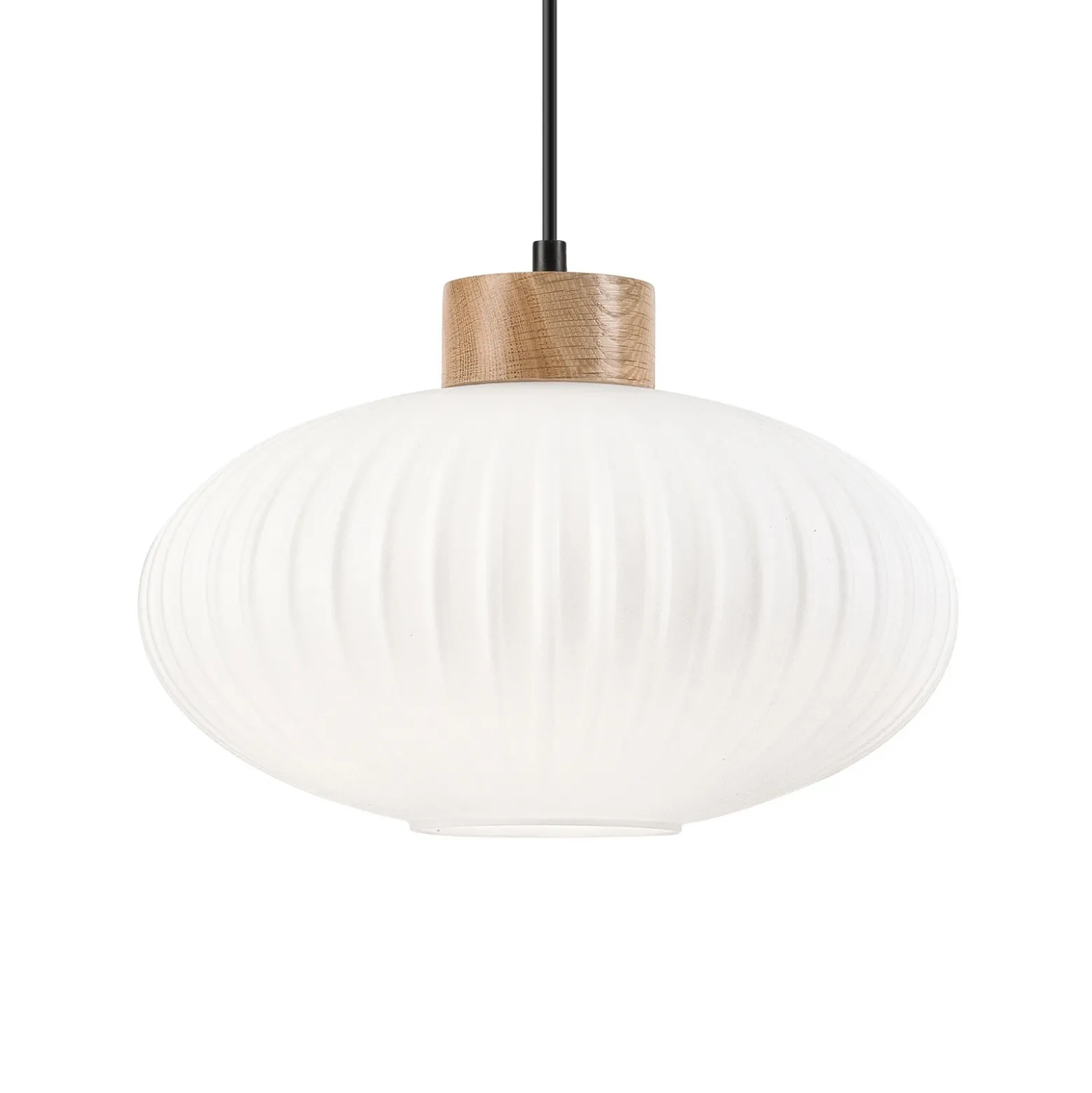 Lámpara colgante Harmony, Ø 25 cm, blanco/roble, cristal/madera