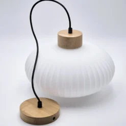 Lámpara colgante Harmony, Ø 25 cm, blanco/roble, cristal/madera