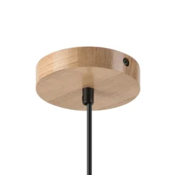 Lámpara colgante Harmony, Ø 25 cm, blanco/roble, cristal/madera