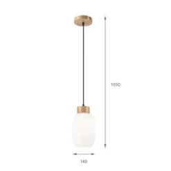 Lámpara colgante Harmony, Ø 14 cm, blanco/roble, cristal/madera
