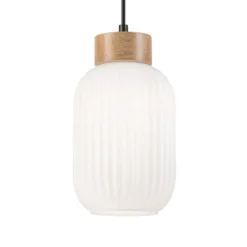 Lámpara colgante Harmony, Ø 14 cm, blanco/roble, cristal/madera