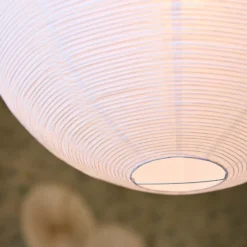 Lámpara colgante Haru, blanca, Ø 50 cm, papel, E27, cable blanco