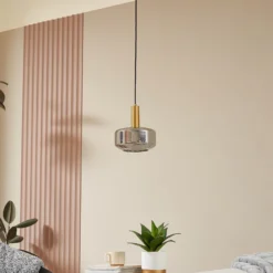 Lámpara colgante Hildur de Lindby, Ø 22 cm, 1 luz, gris humo, cristal