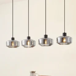 Lámpara colgante Hildur de Lindby, 4 luces, 115 cm, gris humo, cristal