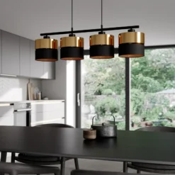 Lámpara colgante Hilton, negro/dorado, 4 luces