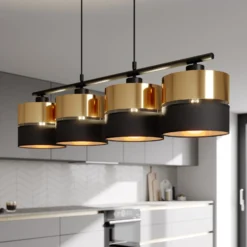 Lámpara colgante Hilton, negro/dorado, 4 luces