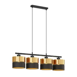 Lámpara colgante Hilton, negro/dorado, 4 luces