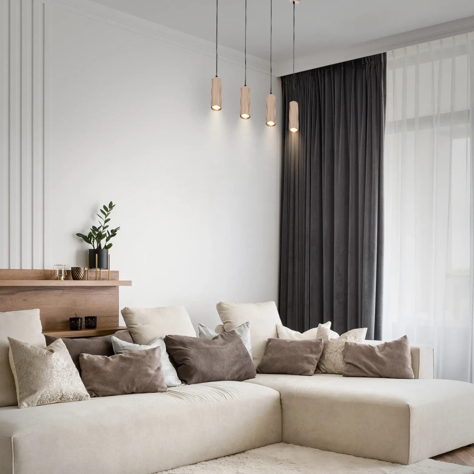 Lámpara colgante Ida, beige, 4 luces, longitud 76 cm, GU10