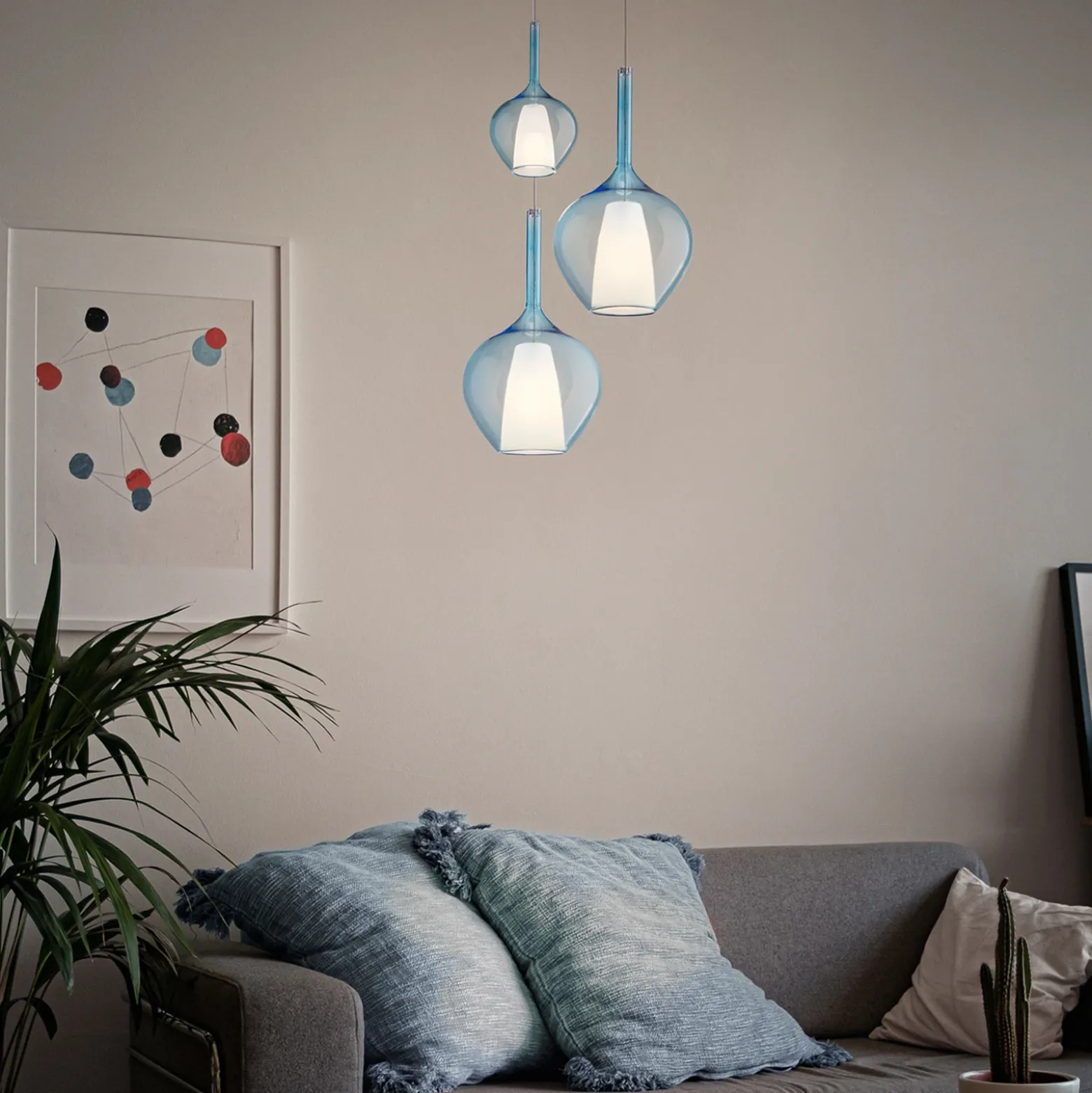Lámpara colgante Ideal Lux Kalique 1, azul, Ø 18 cm, plástico