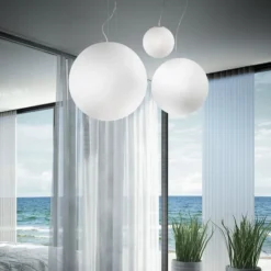 Lámpara colgante Ideal Lux Mapa, Ø 20 cm, cristal opalino, esfera