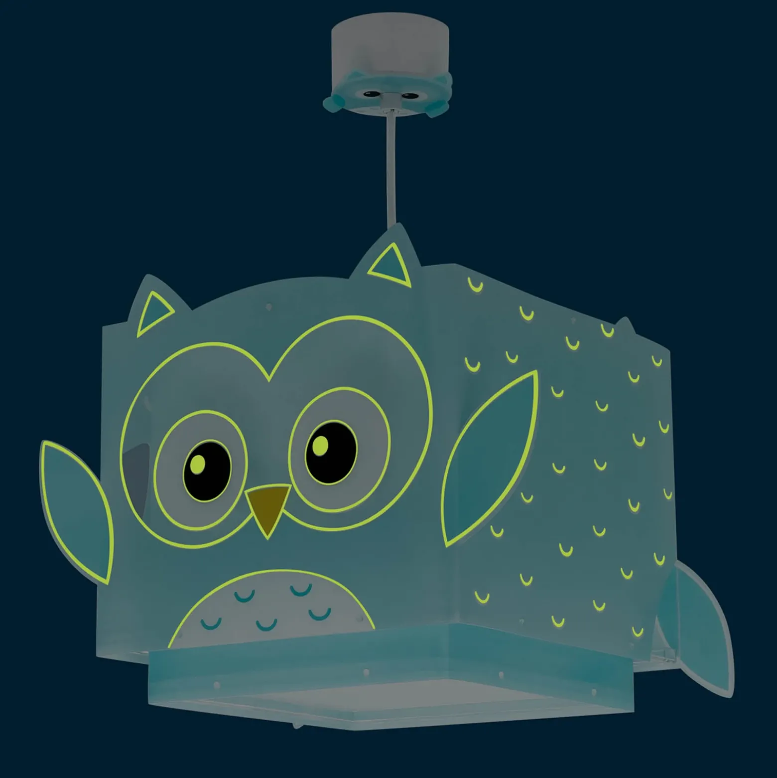 Lámpara colgante infantil Dalber LITTLE OWL, azul, con motivo de búho