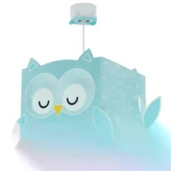 Lámpara colgante infantil Dalber LITTLE OWL, azul, con motivo de búho