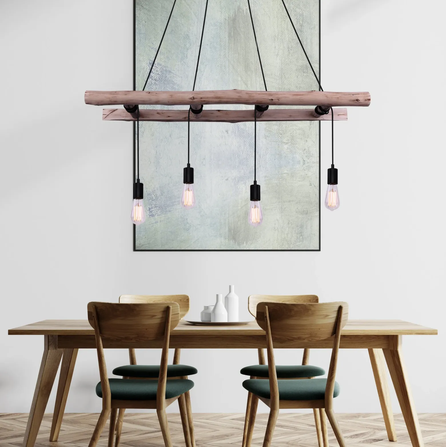 Lámpara colgante Irmgard peldaños de madera