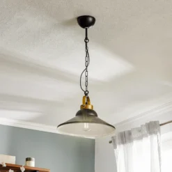 Lámpara colgante Iron, negro/blanco/latón antiguo