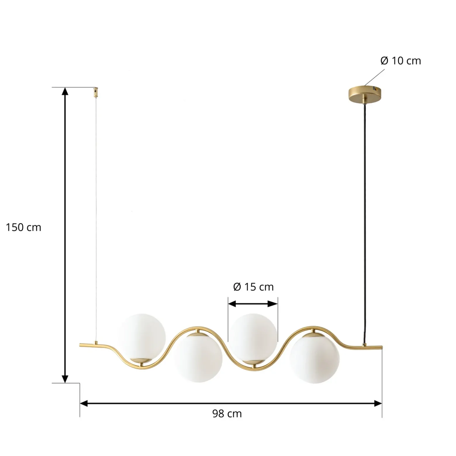 Lámpara colgante Isandro de Lucande, 98 cm, dorado/blanco, 4 luces