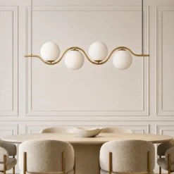 Lámpara colgante Isandro de Lucande, 98 cm, dorado/blanco, 4 luces