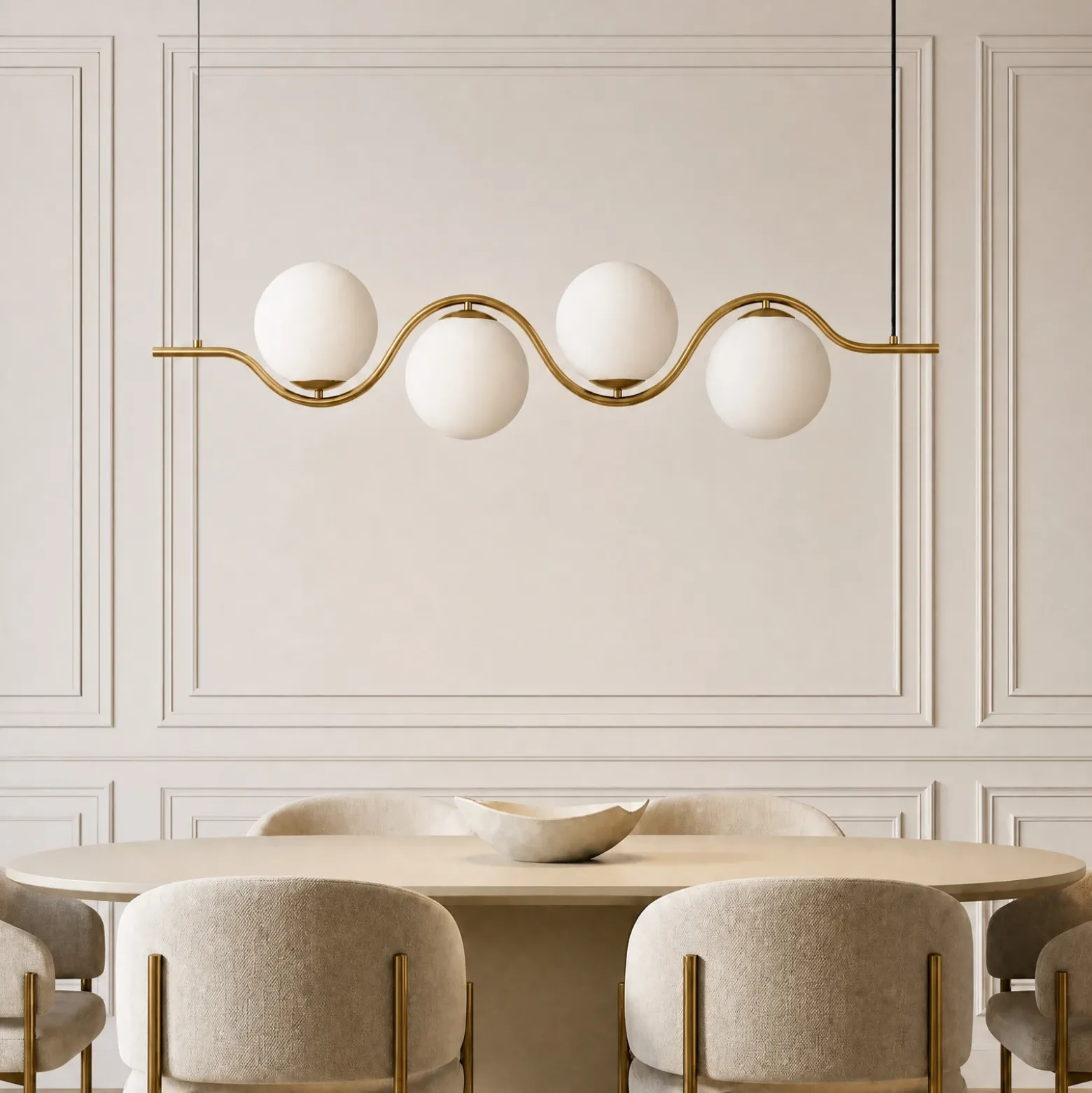 Lámpara colgante Isandro de Lucande, 98 cm, dorado/blanco, 4 luces