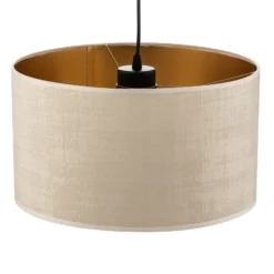 Lámpara colgante Jari con pantalla de tela, 1 luz, blanco-dorado