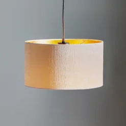 Lámpara colgante Jari con pantalla de tela, 1 luz, blanco-dorado